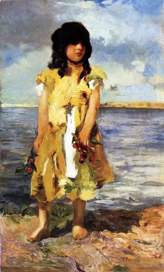 En liten sigøyner med kirsebær (En jente på stranden). - Joaquín Sorolla