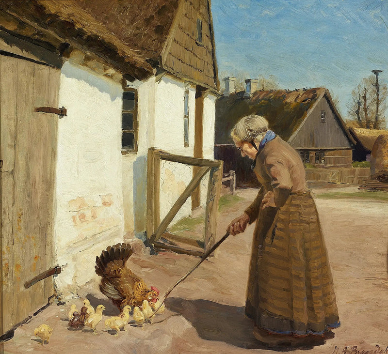 En høne med sine kyllinger. - H. A. Brendekilde

Source:
Une poule avec ses poussins. - H. A. Brendekilde