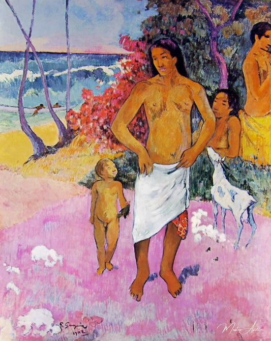 Une promenade au bord de la mer ou la famille tahitienne - Paul Gauguin - Reproductions de tableaux et peintures haut de gamme