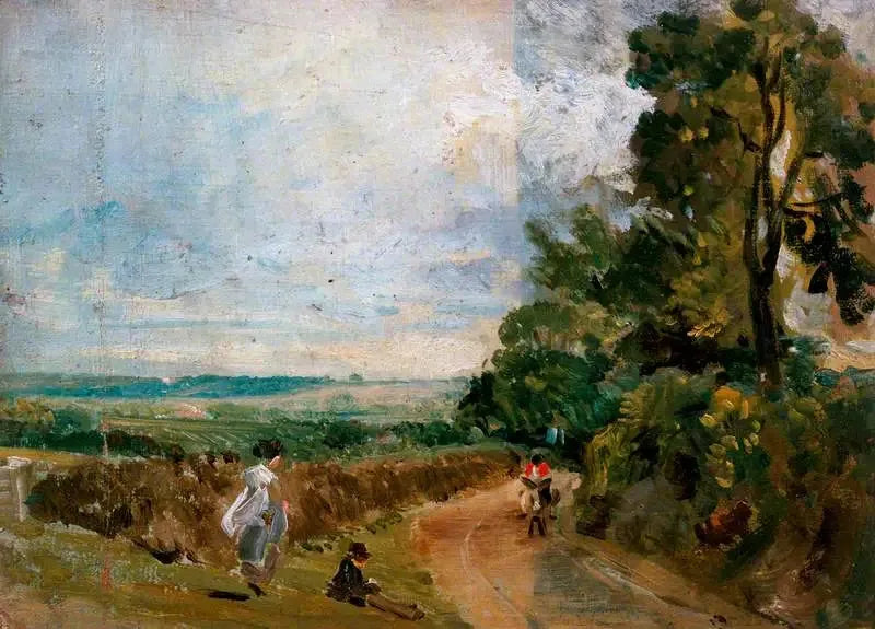 En landevei med trær og personer (forside) - John Constable