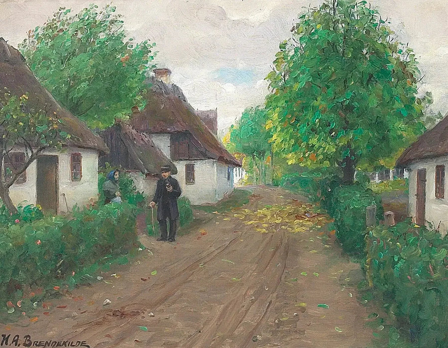 En landsbyvei med to personer som snakker. - H. A. Brendekilde

Source:
Une route de village avec deux personnes qui discutent. - H. A. Brendekilde