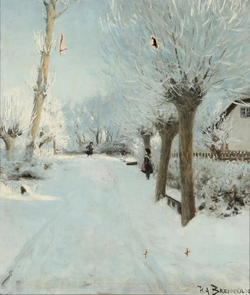 En solrik og snødekt vei med to barn. - H. A. Brendekilde

Source:
Une route ensoleillée et enneigée avec deux enfants. - H. A. Brendekilde