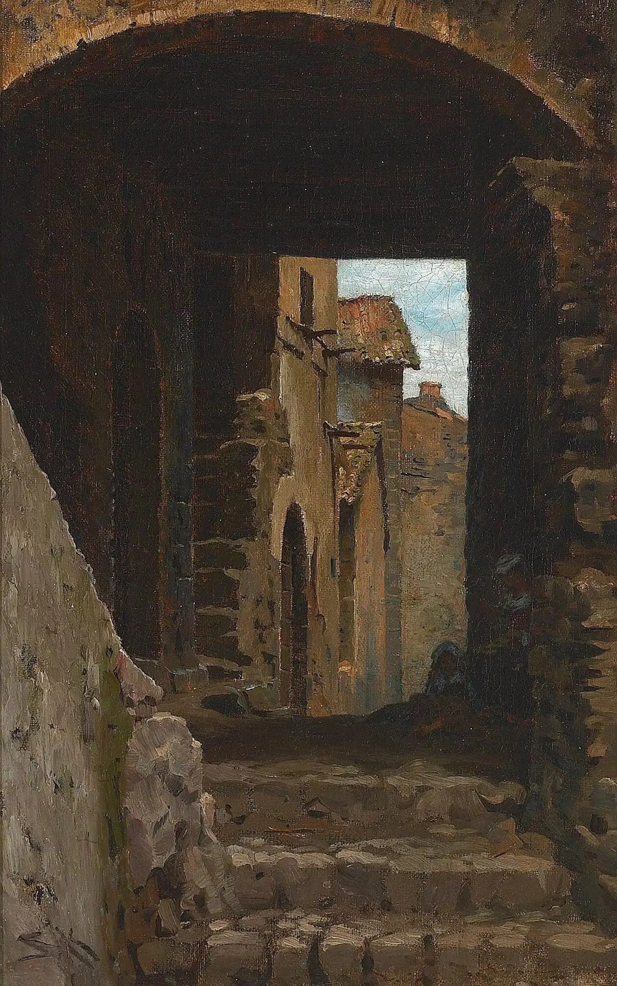 En smal gate med en kvinne og et barn i Torello, Ravello, Italia. - Peder Severin Krøyer