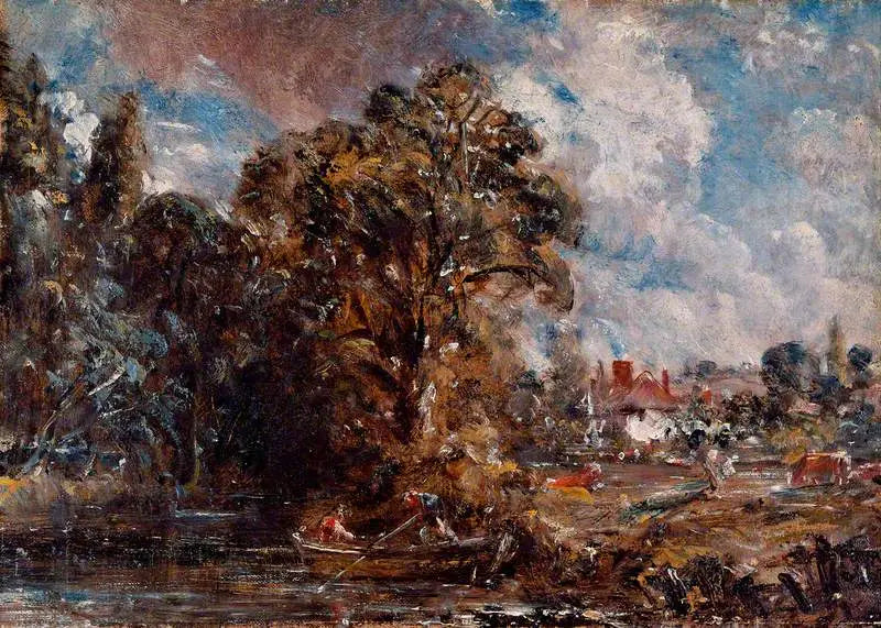 Une scène de rivière avec une ferme au bord de l'eau - John Constable image 1 tableau peint à l’huile sur toile
