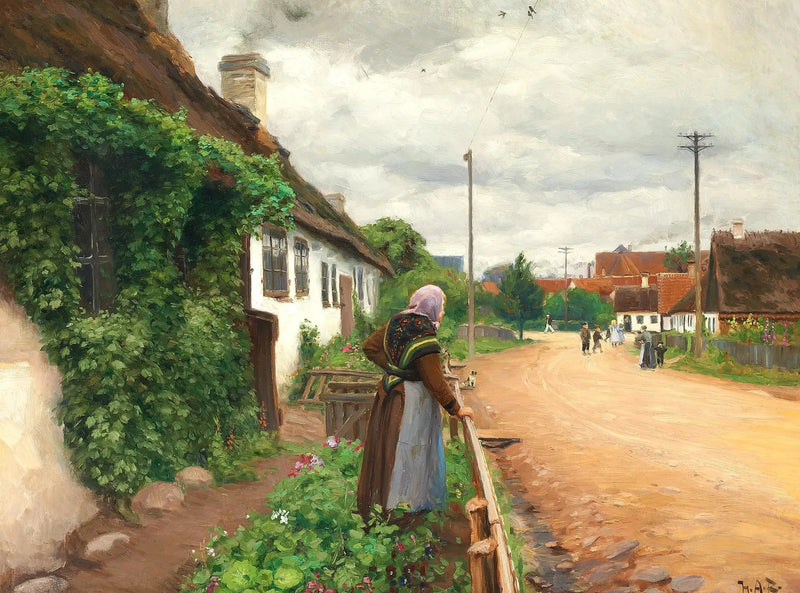 En gammel kvinne ser på barna i landsbyen mens de leker. - H. A. Brendekilde

Source:
Une vieille femme regarde les enfants du village pendant qu'ils jouent. - H. A. Brendekilde
