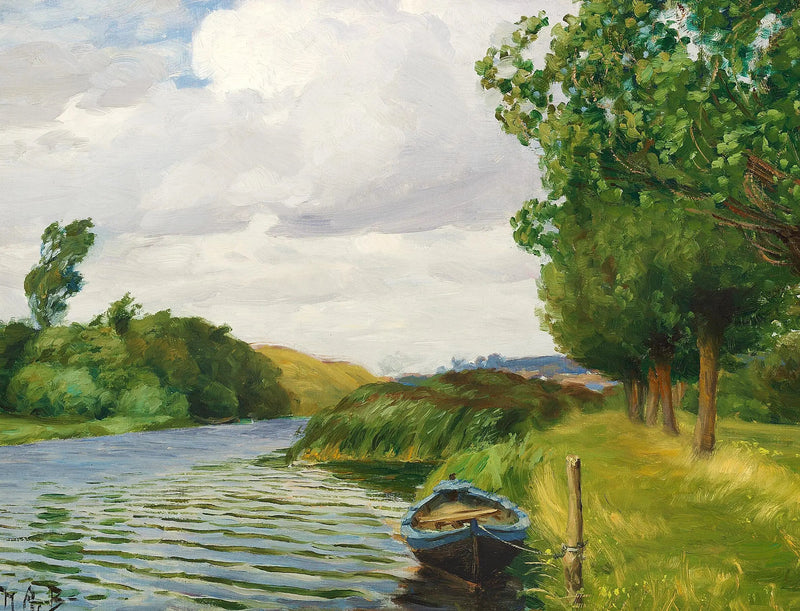 Et utsikt over elven i Odense, med en båt. - H. A. Brendekilde

Source:
Une vue de la rivière à Odense, avec un bateau. - H. A. Brendekilde