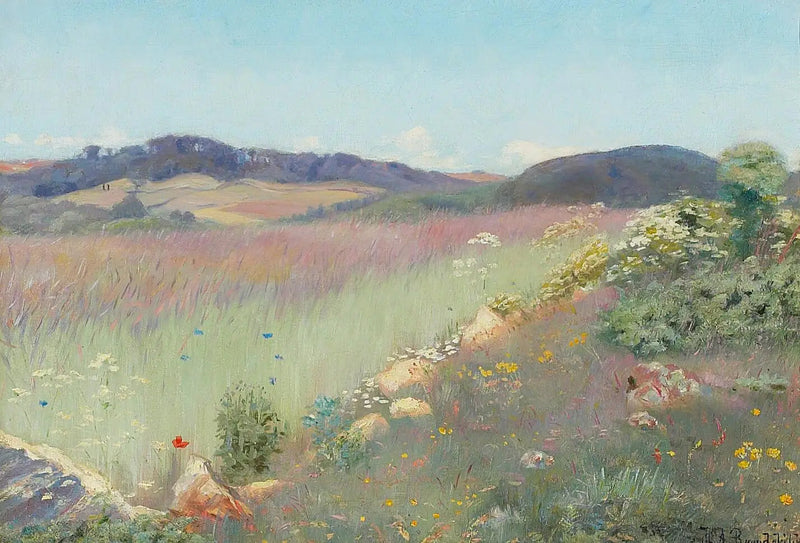 Et syn på et dansk sommerlandskap med blomster. - H. A. Brendekilde

Source:
Une vue sur un paysage d'été danois avec des fleurs. - H. A. Brendekilde