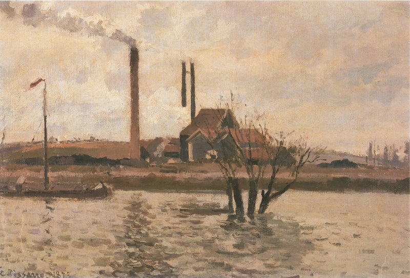 Fabrikk i Saint-Ouen-l'Aumône, Oise-flommen - Camille Pissarro