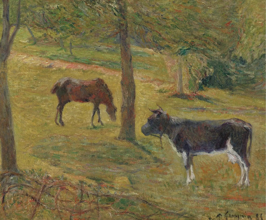 Ku og hest på en eng - Paul Gauguin