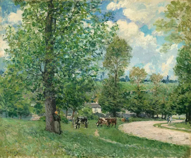 Kuer på beite, Louveciennes - Alfred Sisley