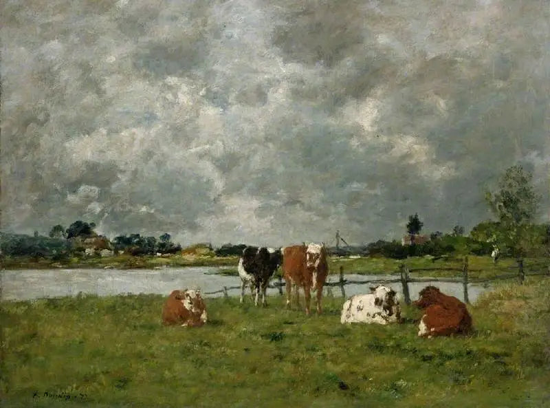 Kuer på en eng under en stormfull himmel, 1877 - Eugène Boudin