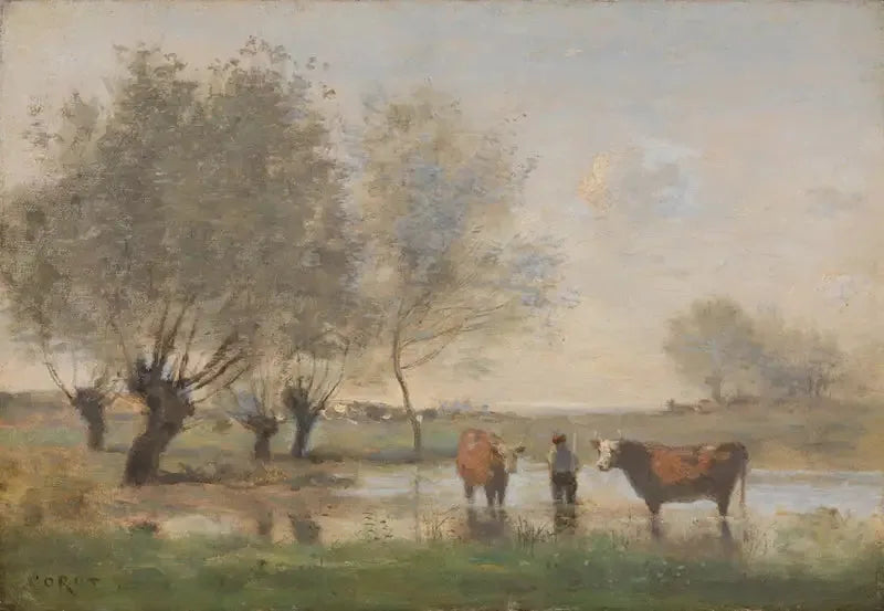 Kuer i et sumpete landskap - Jean-Baptiste Camille Corot