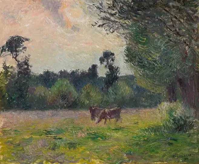 Kuer på en eng, solnedgang - Camille Pissarro