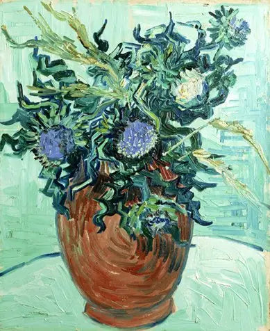 Vase avec fleurs et chardons - Vincent van Gogh image 1 reproduction artisanale de tableau