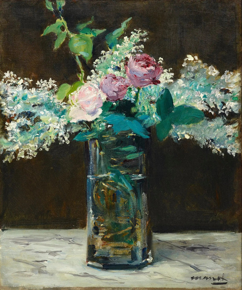 Vase med hvite liljer og roser - Édouard Manet