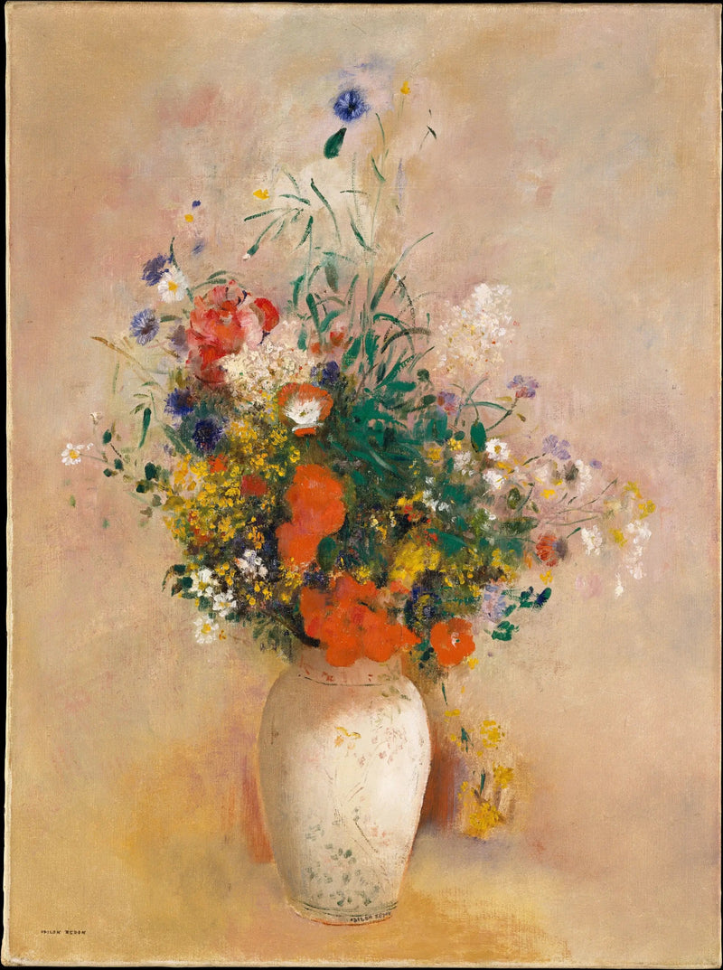 Blomsterpotte (rosa bakgrunn) - Odilon Redon