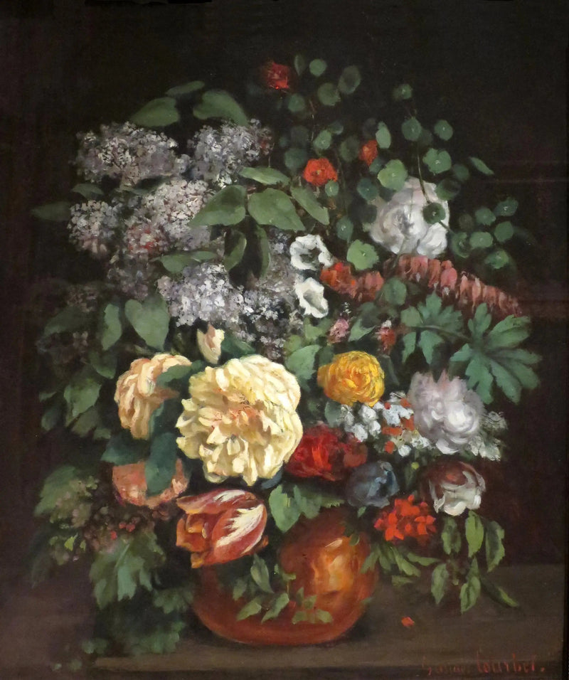 Lilje-, rose- og tulipanvase - Gustave Courbet