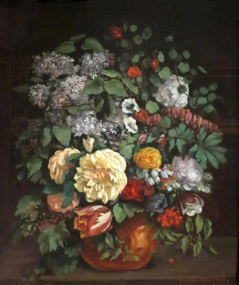 Lilje-, rose- og tulipanvase - Gustave Courbet