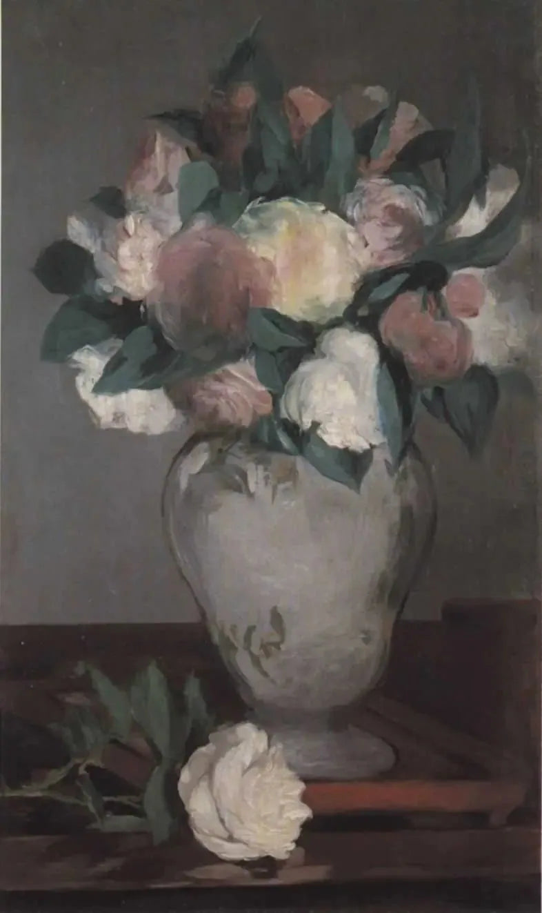 Pionvase på en lakkert skål - Édouard Manet