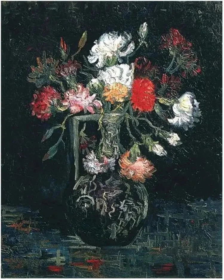 Vase med hvite og røde nellikblomster - Vincent van Gogh