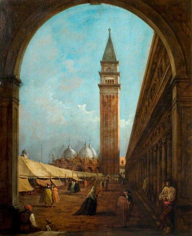 Venezia: en messe på Markusplassen sett gjennom en bue i sørvestenden - Francesco Guardi