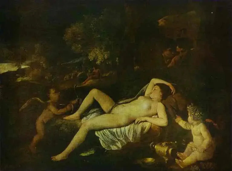 Sovende Venus med Kjærligheten - Nicolas Poussin