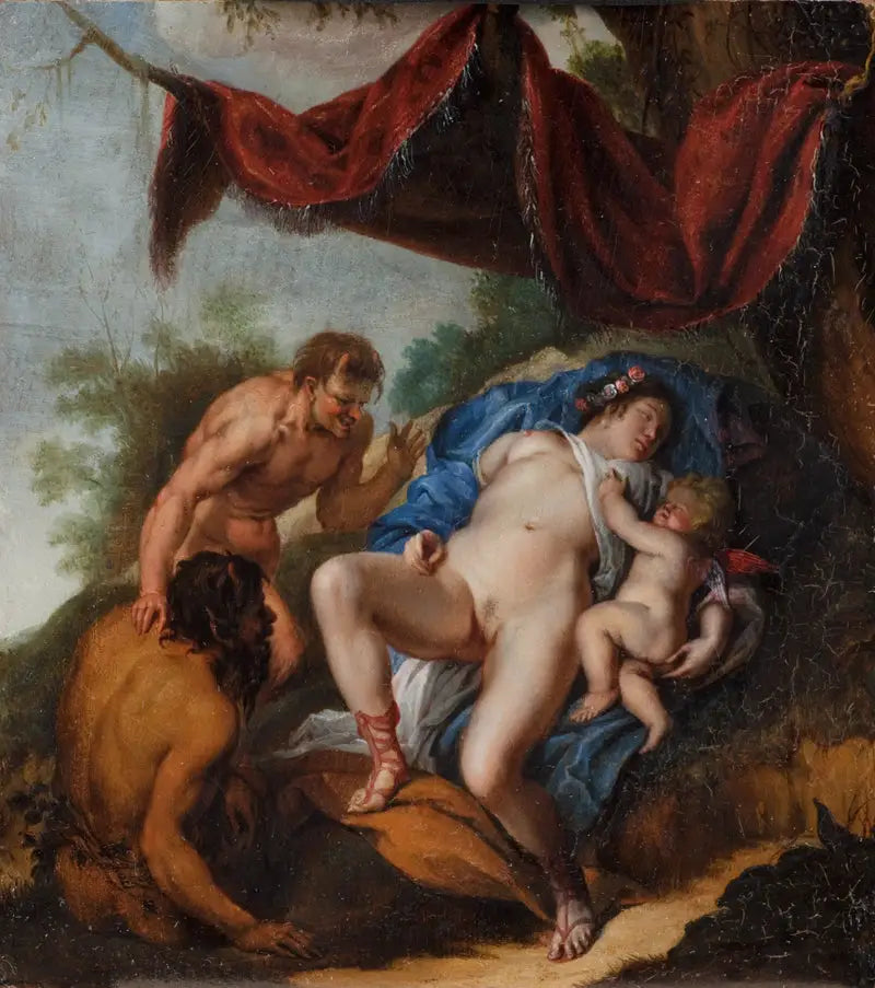 Sovende Venus med Eros observert av satyrer - Peter Paul Rubens