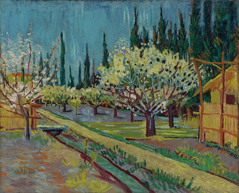Blomstrende frukthage, omgitt av sypresser - Vincent van Gogh