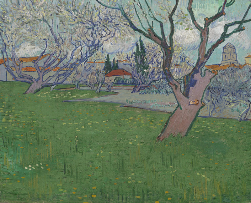 Frukthager i blomst, utsikt over Arles - Vincent van Gogh