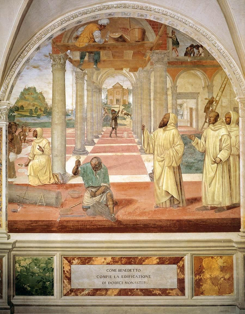 Liv av Saint Benoît, Scene 11 Benoît lar bygge tolv klostre - Il Sodoma (Giovanni Antonio Bazzi)