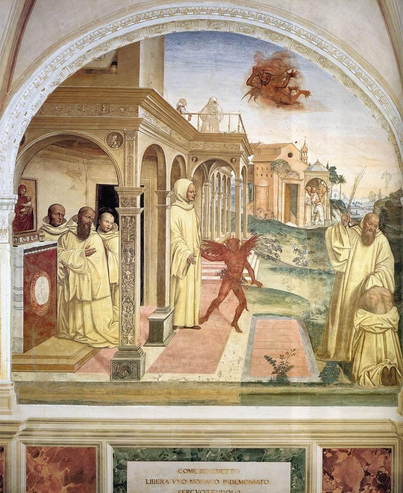 Liv av Saint Benoît, Scene 13 Benoît frigjør en munk besatt av demon - Il Sodoma (Giovanni Antonio Bazzi)