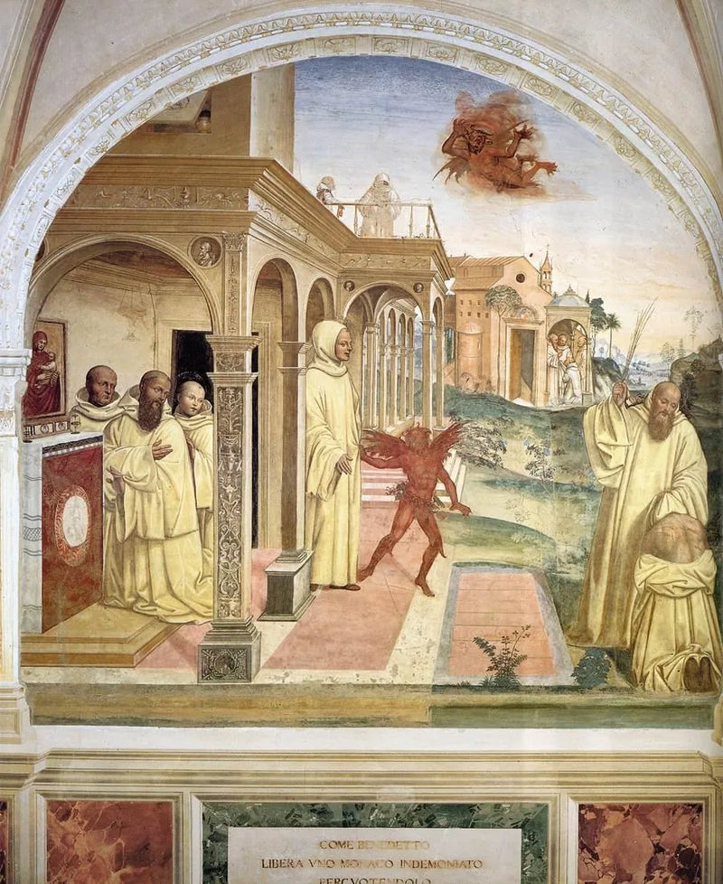 Liv av Saint Benoît, Scene 13 Benoît frigjør en munk besatt av demon - Il Sodoma (Giovanni Antonio Bazzi)