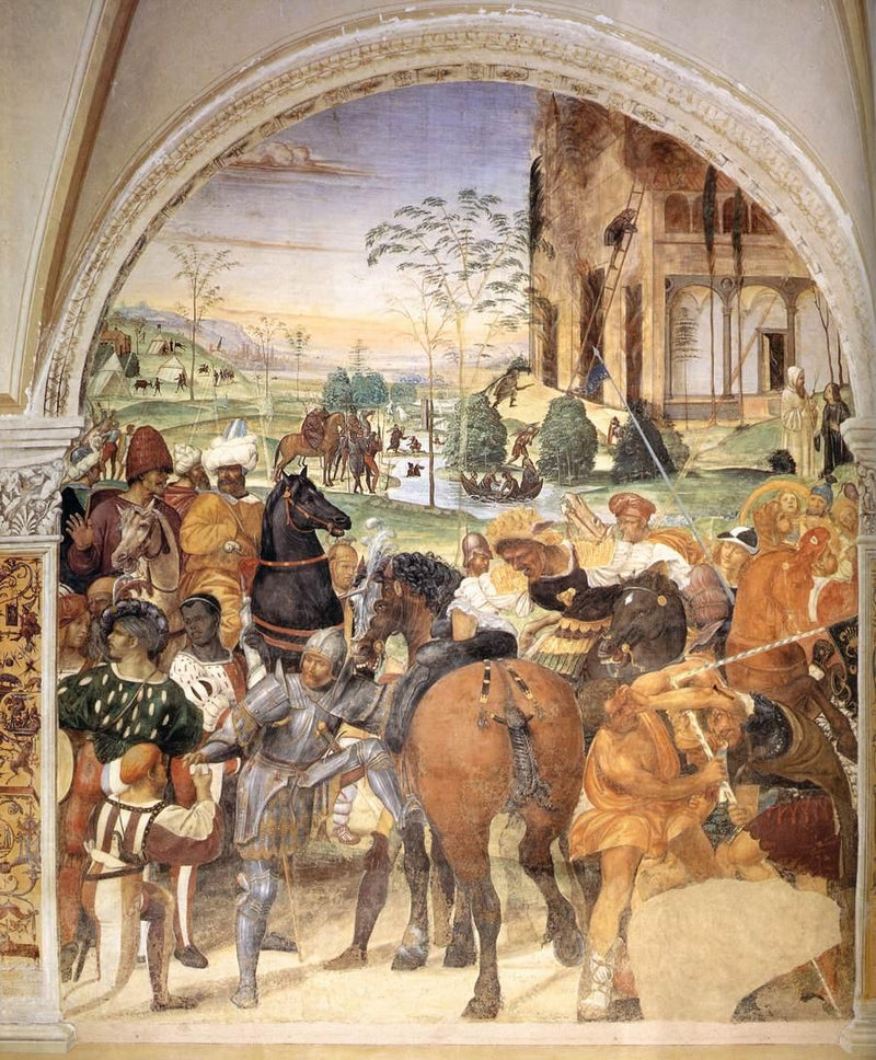 Liv av Saint Benoît, scene 30: Benoît forutsier ødeleggelsen av Montecassino - Il Sodoma (Giovanni Antonio Bazzi)