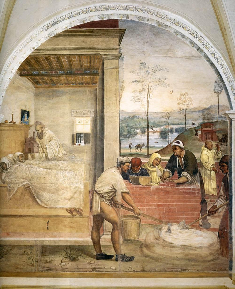 Liv av Saint Benoît, scene 32: Benoît vises i en drøm til to munker - Il Sodoma (Giovanni Antonio Bazzi)