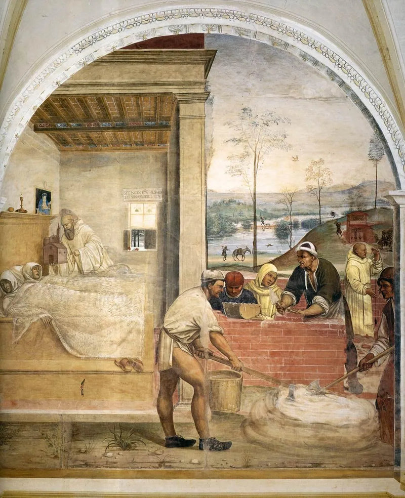 Liv av Saint Benoît, scene 32: Benoît vises i en drøm til to munker - Il Sodoma (Giovanni Antonio Bazzi)