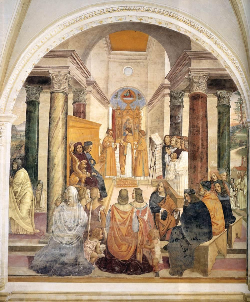 Liv av helgen Benedikt, scene 33: Benedikt gir posthum tilgivelse til to nonner - Il Sodoma (Giovanni Antonio Bazzi)