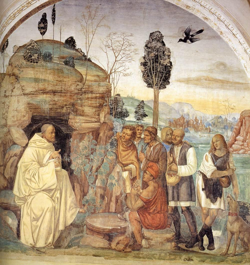Liv av Saint Benoît, scene 7: Benoît underviser bøndene - Il Sodoma (Giovanni Antonio Bazzi)