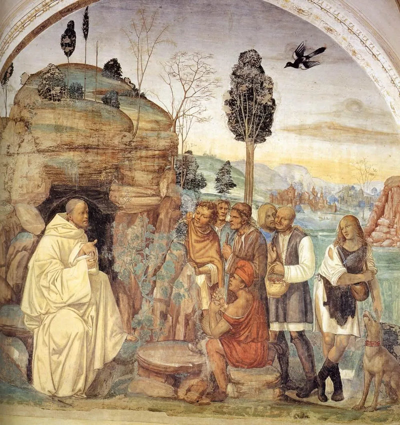 Liv av Saint Benoît, scene 7: Benoît underviser bøndene - Il Sodoma (Giovanni Antonio Bazzi)