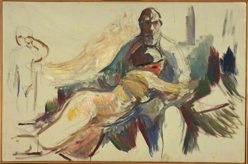Gammel mann med en naken kvinne i armene hans - Edvard Munch