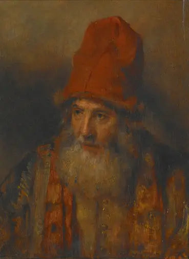 Gammel mann med stor lue kantet med pels - Rembrandt