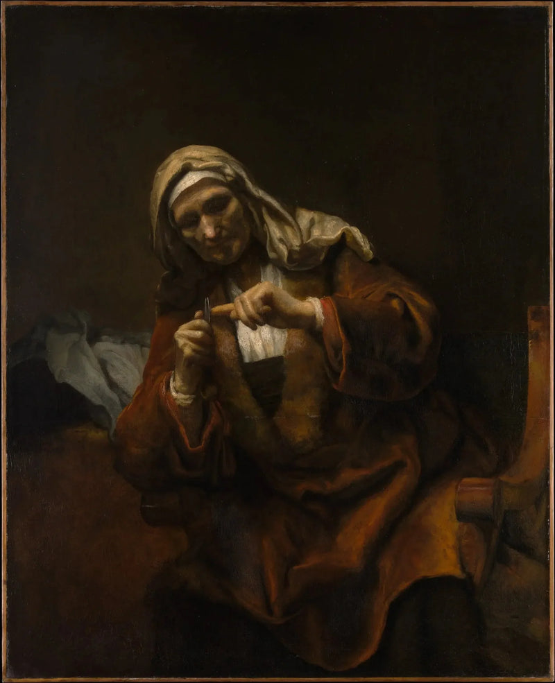 Gammel kvinne som klipper neglene - Rembrandt