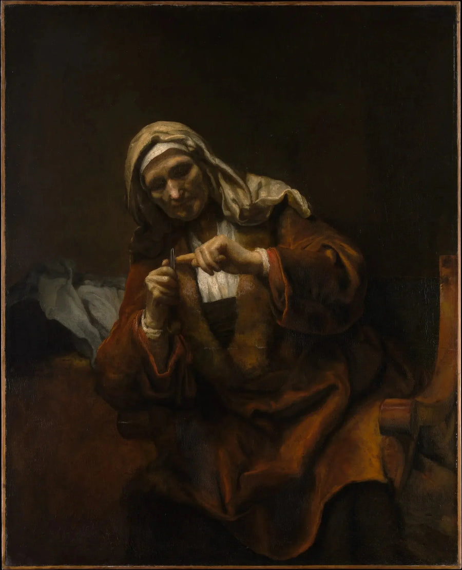 Gammel kvinne som klipper neglene - Rembrandt