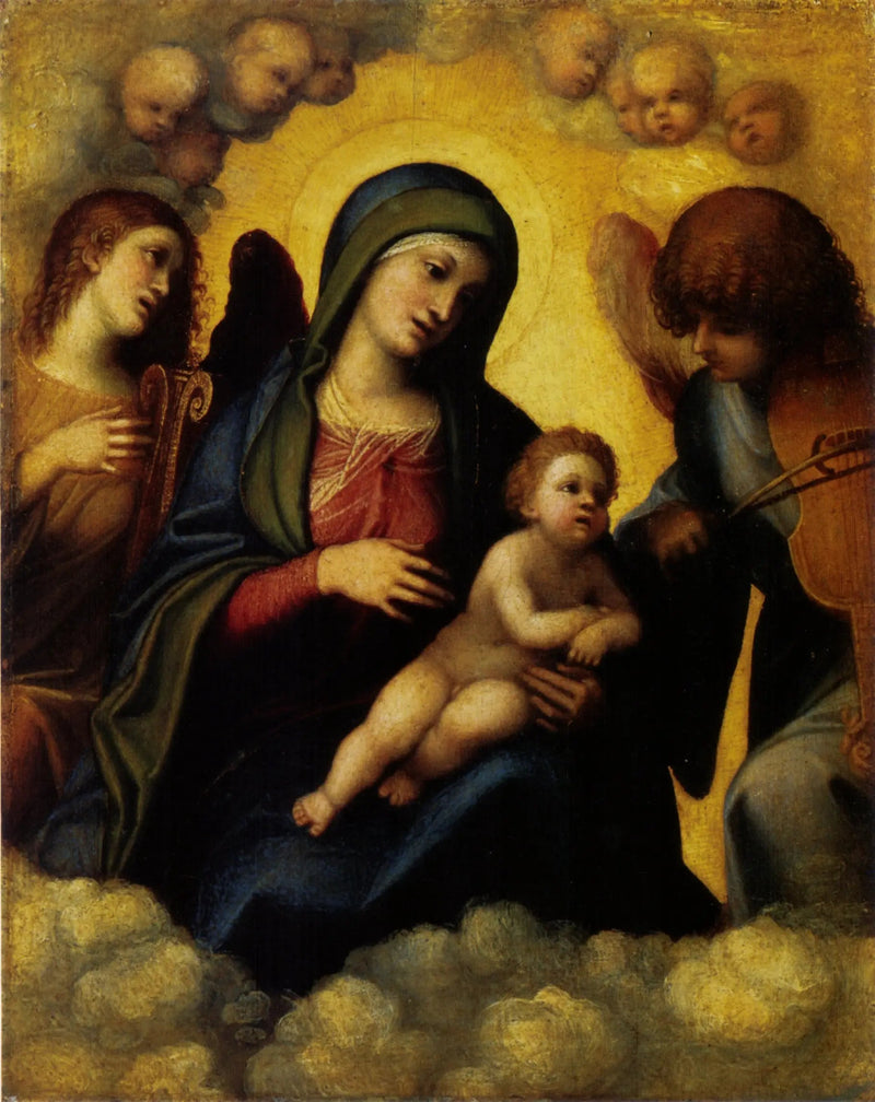 Jomfru med barnet omgitt av to musiserende engler - Antonio da Correggio