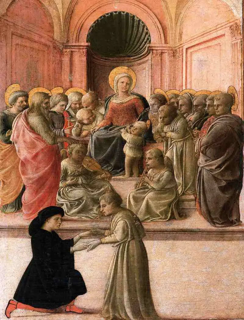 Jomfru med barnet med helgener, engler og en donator - Fra Filippo Lippi
