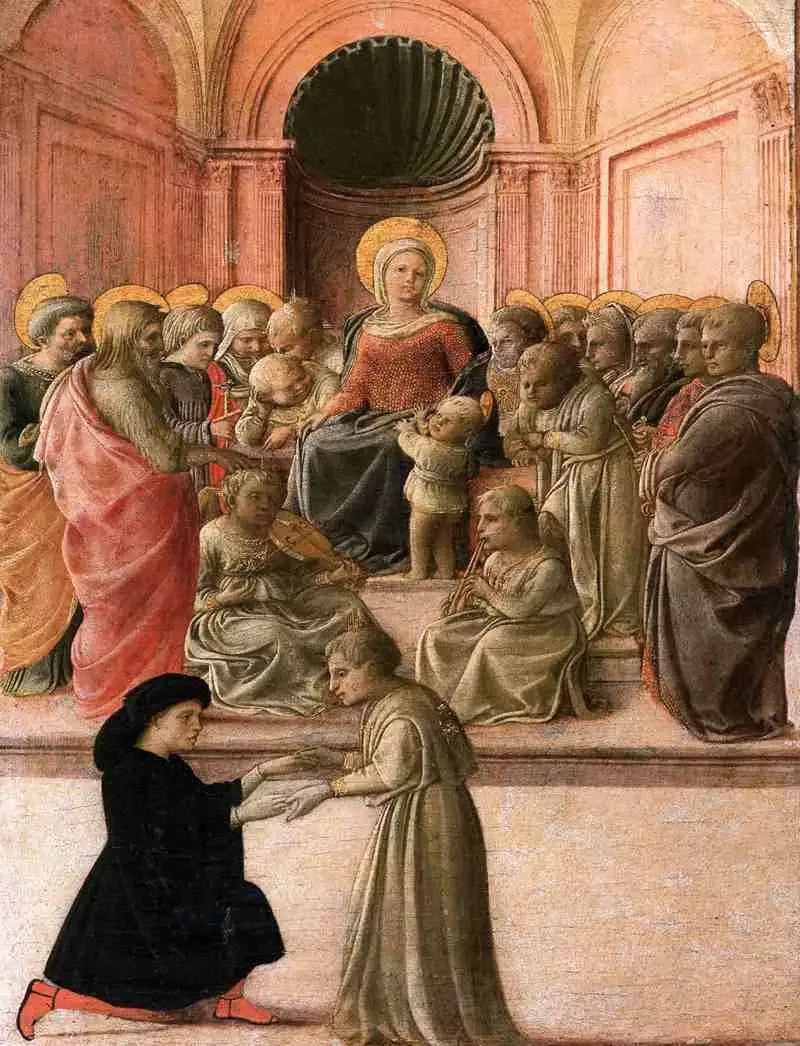 Jomfru med barnet med helgener, engler og en donator - Fra Filippo Lippi