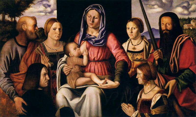 Jomfru med barnet med helgener og donorer - Bernardino Luini