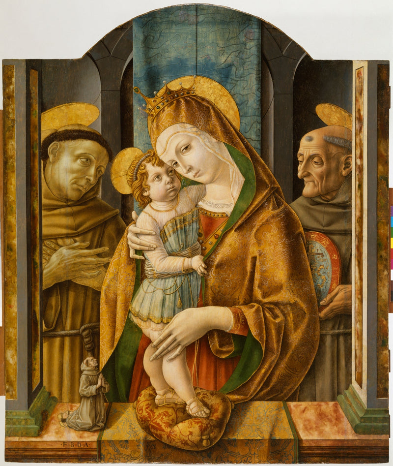 Jomfru med barnet med helgener og en donator - Carlo Crivelli