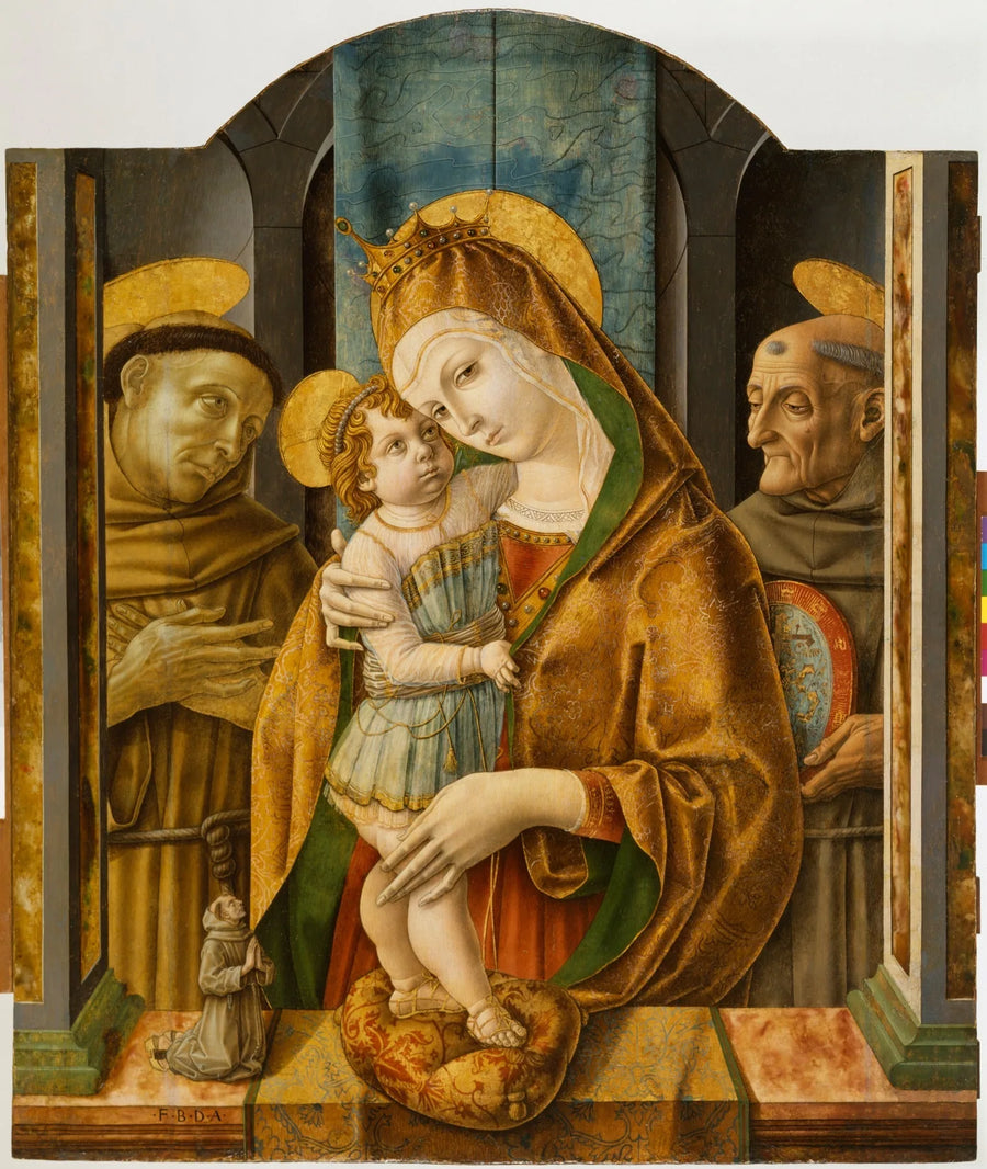 Jomfru med barnet med helgener og en donator - Carlo Crivelli