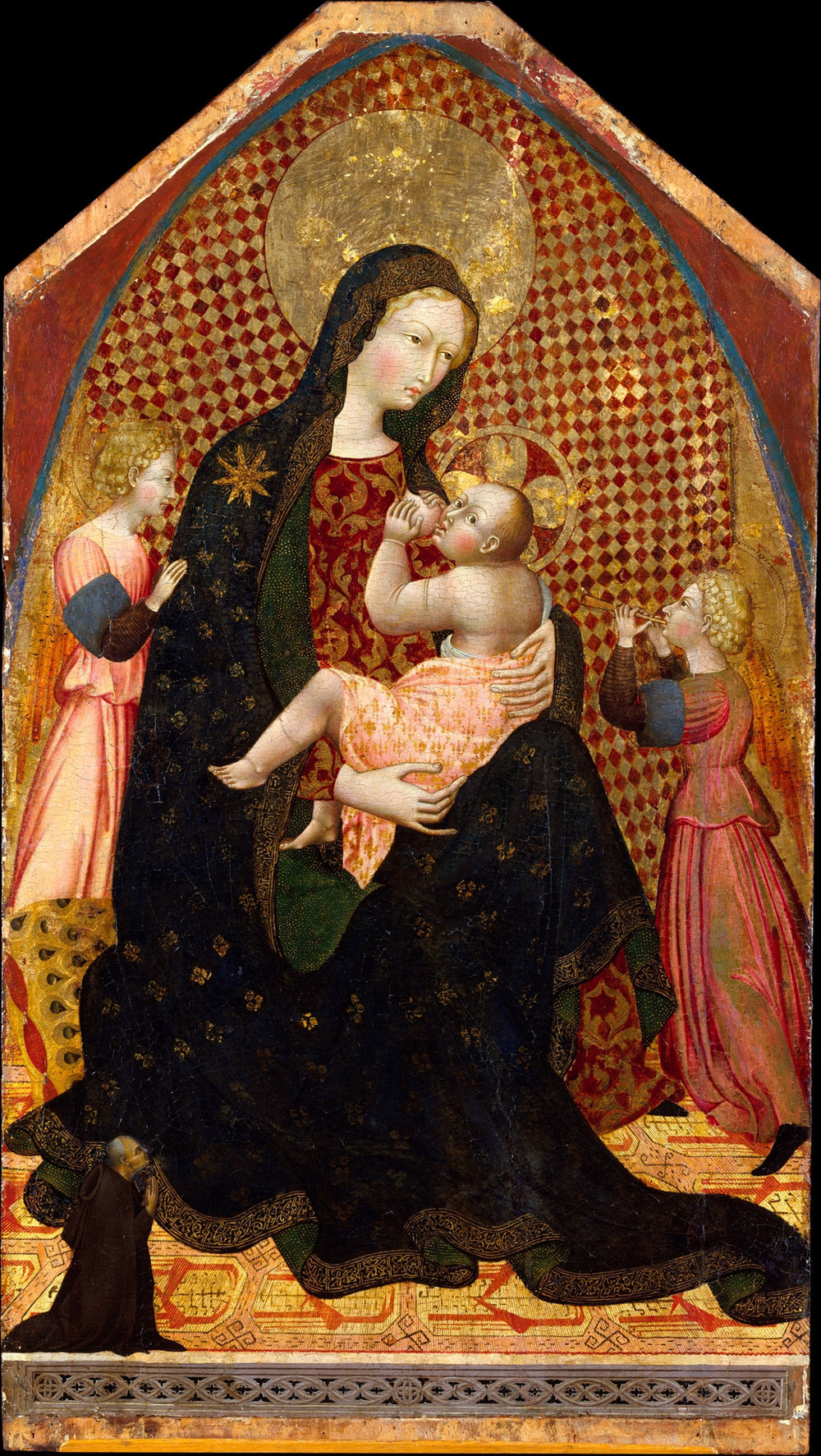 Vierge à l'Enfant avec deux anges et un donateur - Giovanni di Paolo image 1 tableau peint à l’huile sur toile