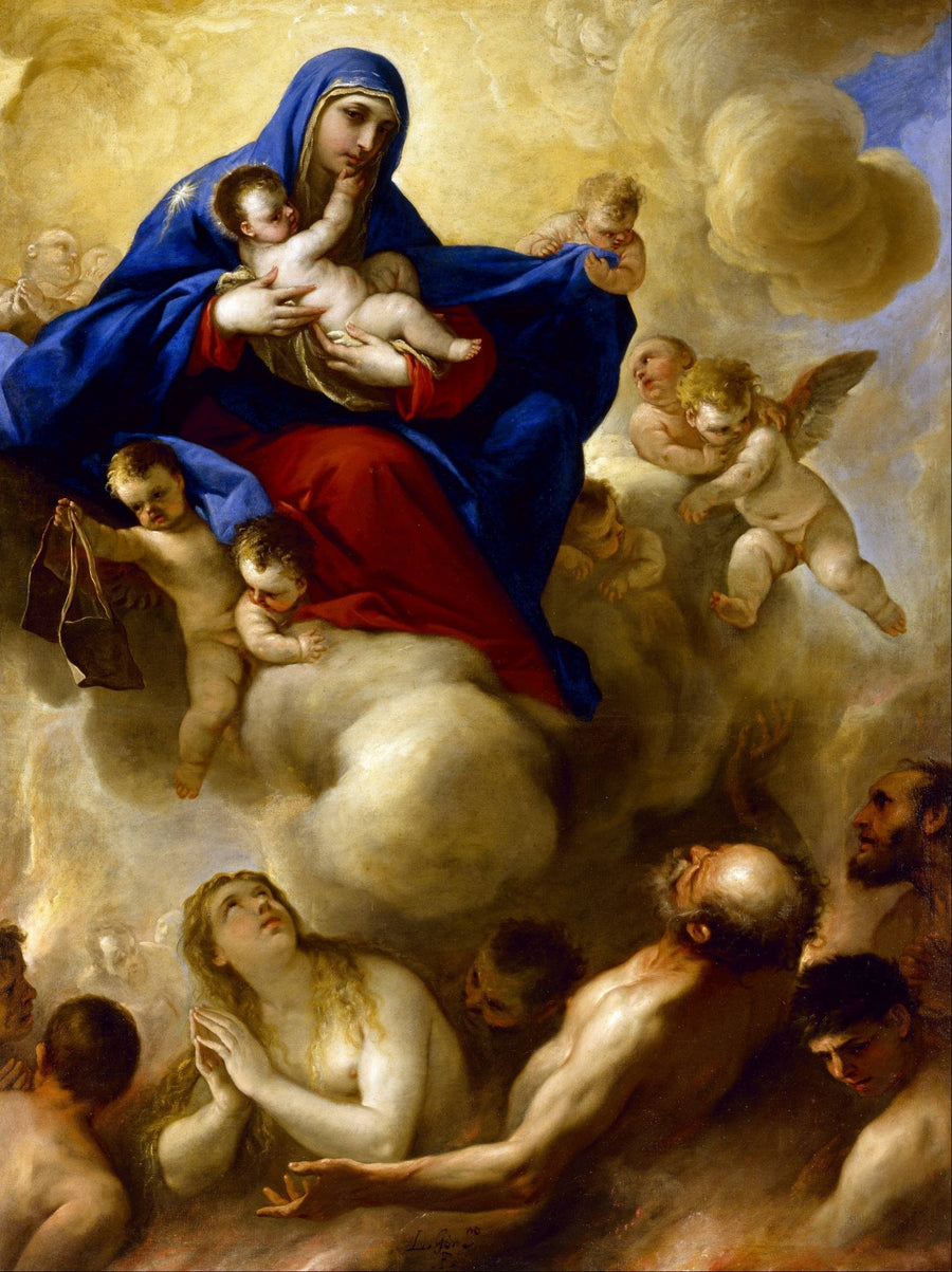 Jomfru med barnet med sjelene fra skjærsilden - Luca Giordano